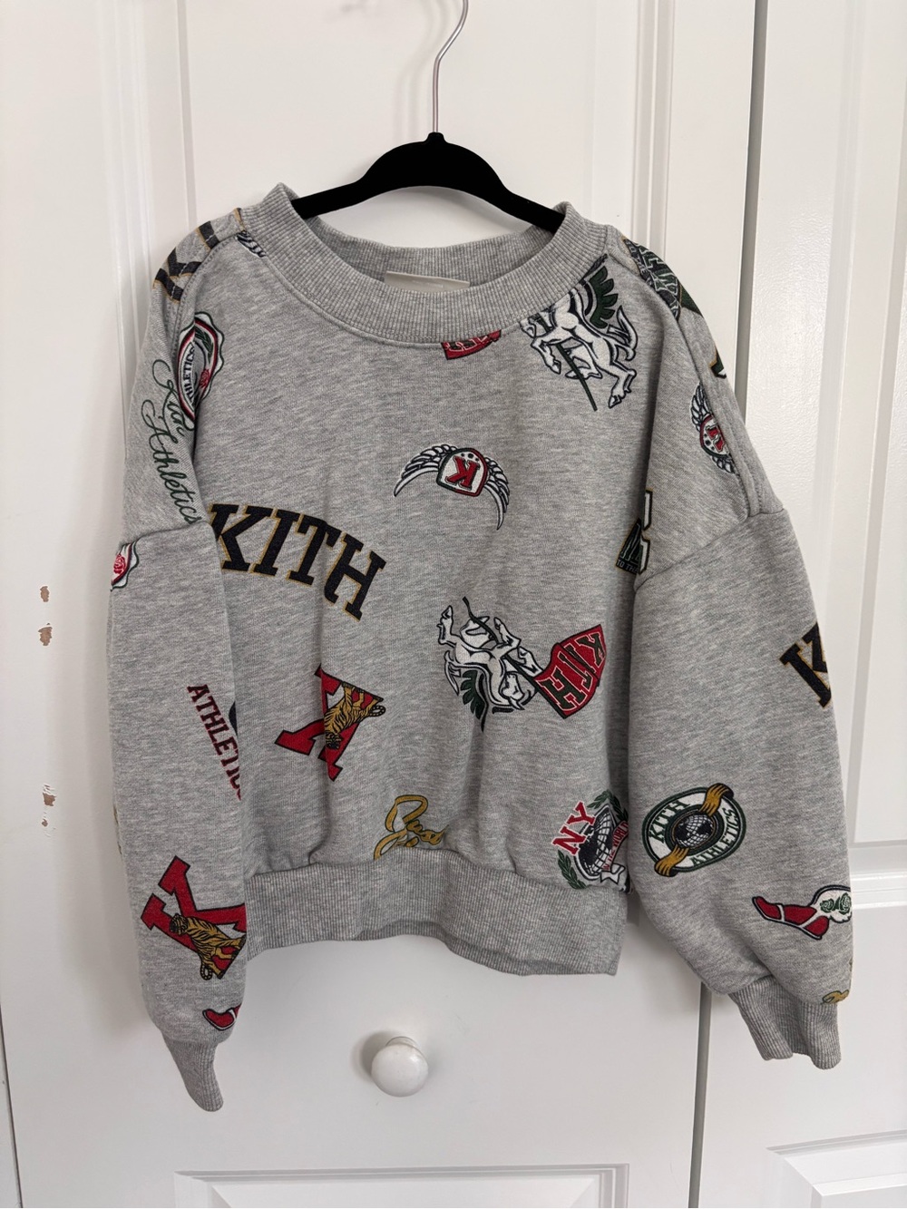 Kith Kids Gray Crewneck Sweatshirt with Multicolor Athletic Logos